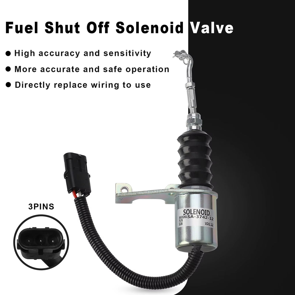 12V/24V Fuel Shut off Solenoid Valve SA-3799-12 1751ES 7-19007 SA-3742-12 Compatible for Deutz Engine Compatible with Perkins