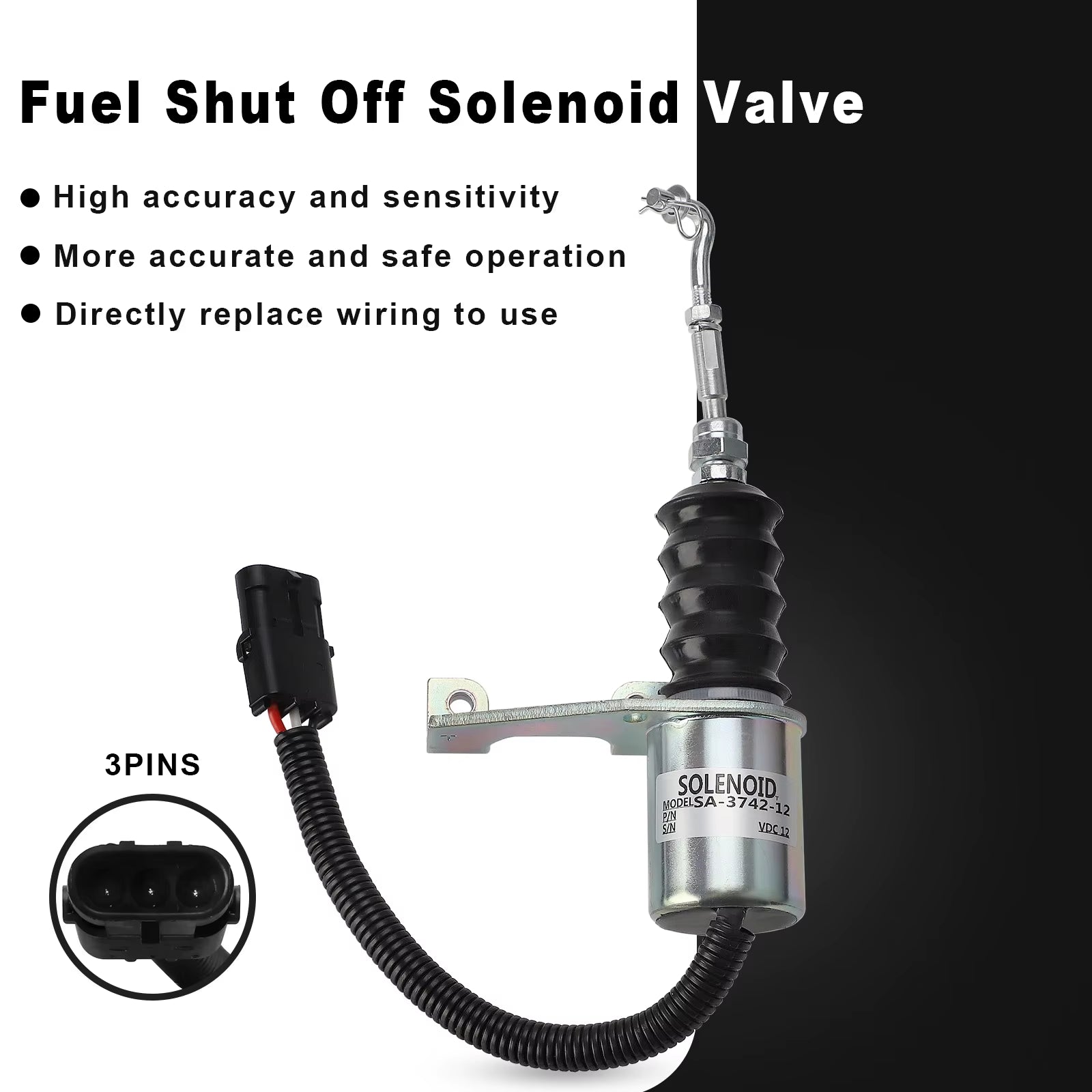12V/24V Fuel Shut off Solenoid Valve SA-3799-12 1751ES 7-19007 SA-3742-12 Compatible for Deutz Engine Compatible with Perkins