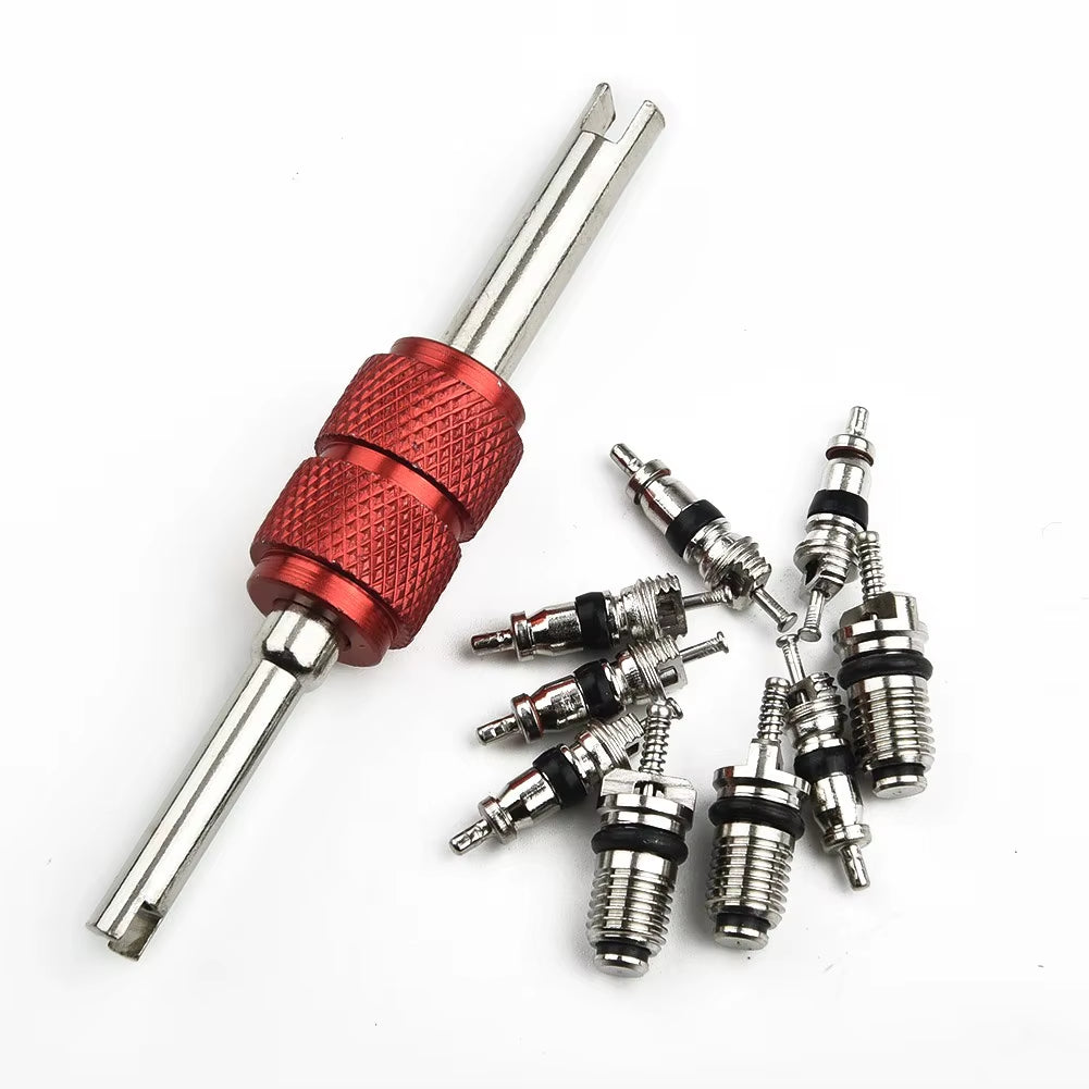 10PCS Car Air Conditioning Automotive Valve Core A/C System Service Remover Kit Small / Big R134A+Remover Installation Tools