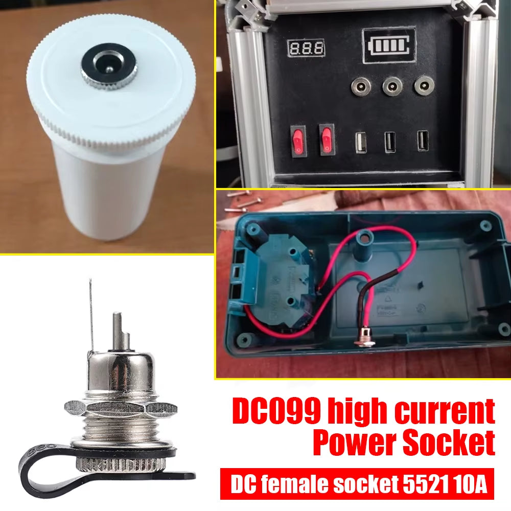 6Pcs/Set DC099 Power Supply Socket DC Female Socket 5521 5525 Power Jack Socket Female Panel Mount Connector Metal 10A