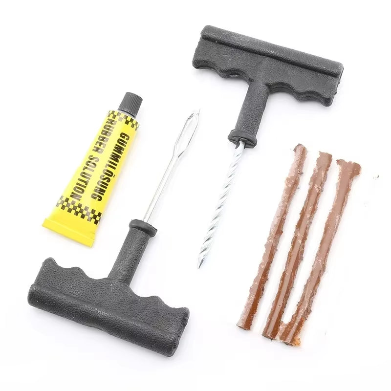 Car Tire Repair Tools Kit with Rubber Strips Tubeless Tyre Puncture Studding Plug Set for Truck Motorcycle