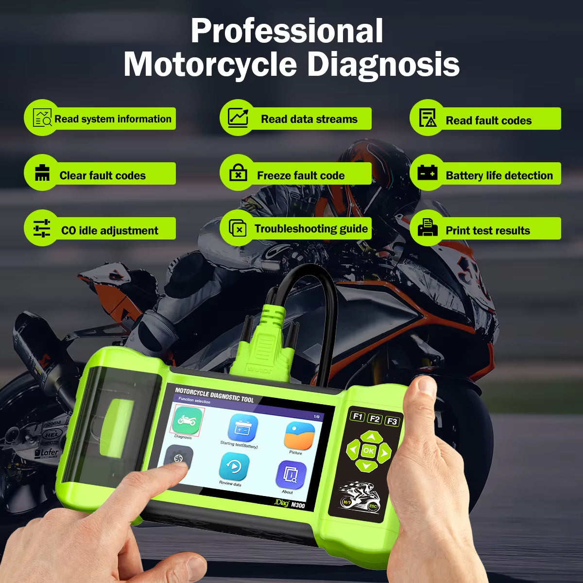 In Stock 2024  M300 Motorcycle Diagnostic Scanner Helps the Technician to Diagnose Problems and Make Repairs Faster M100PRO