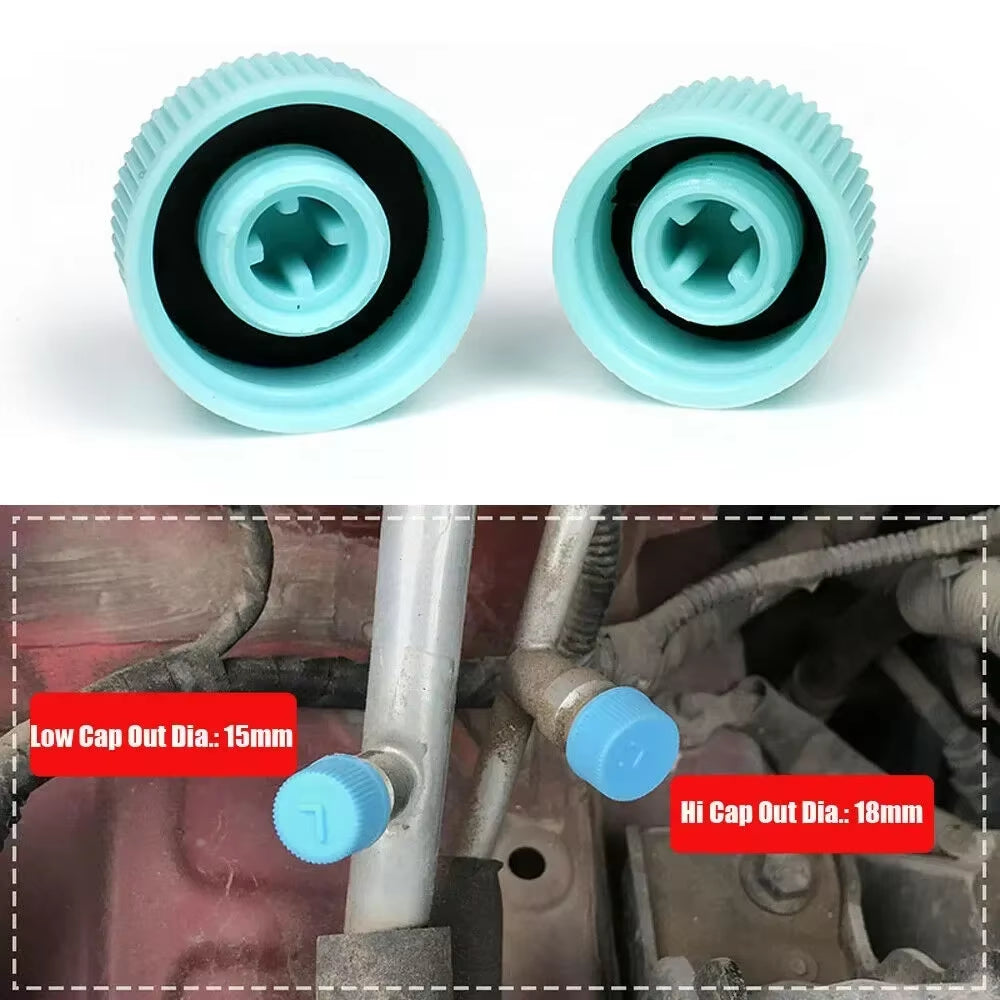 2Pcs AC A/C System Valve Cap Cover A/C High Low Side Valve Core Service Port Dust Cap Set Replacement