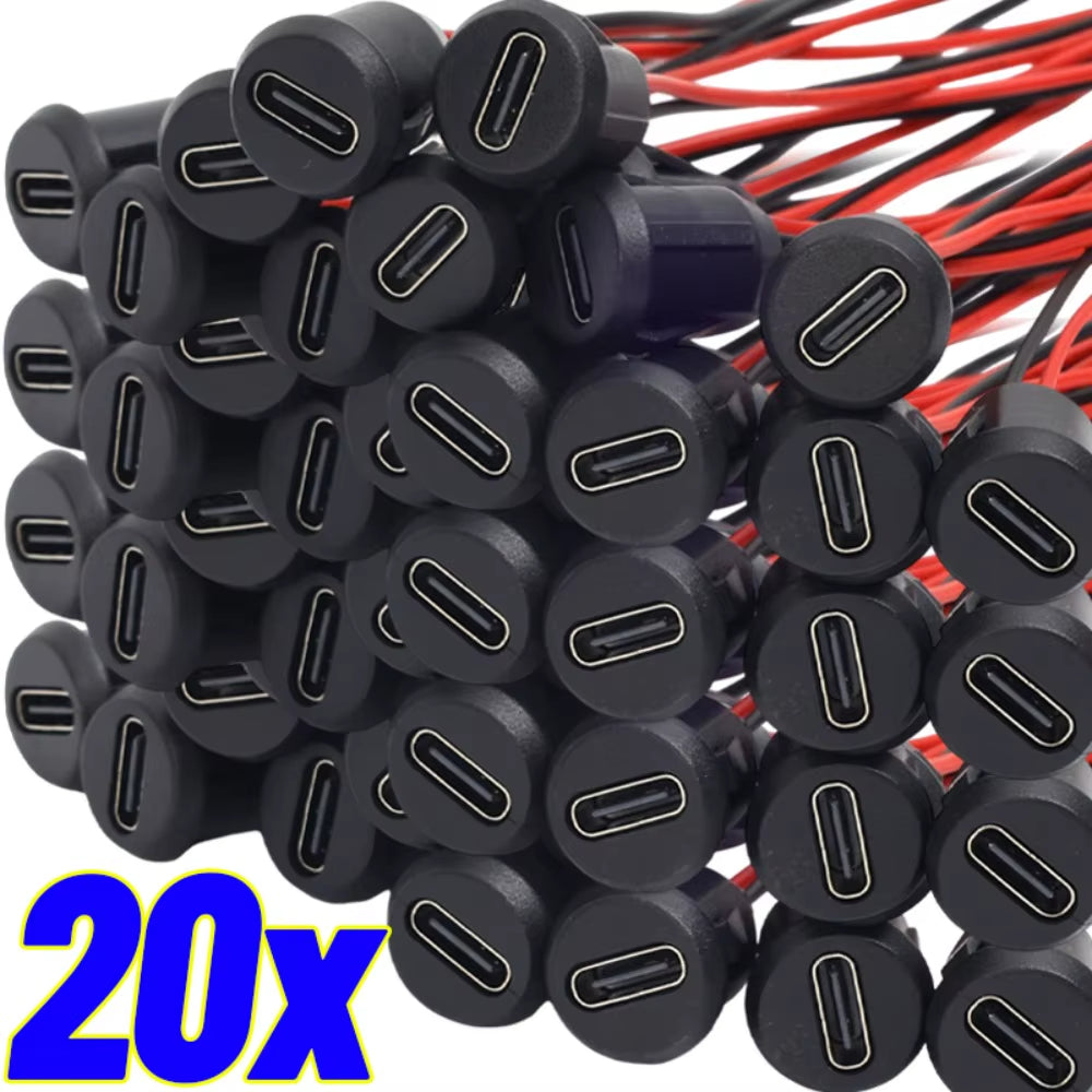 Type C Female Jack with 2P Bare Wire Cable Waterproof USB-C Power Supply Connector 5V 3A for DIY Smart Home Device Repair Part