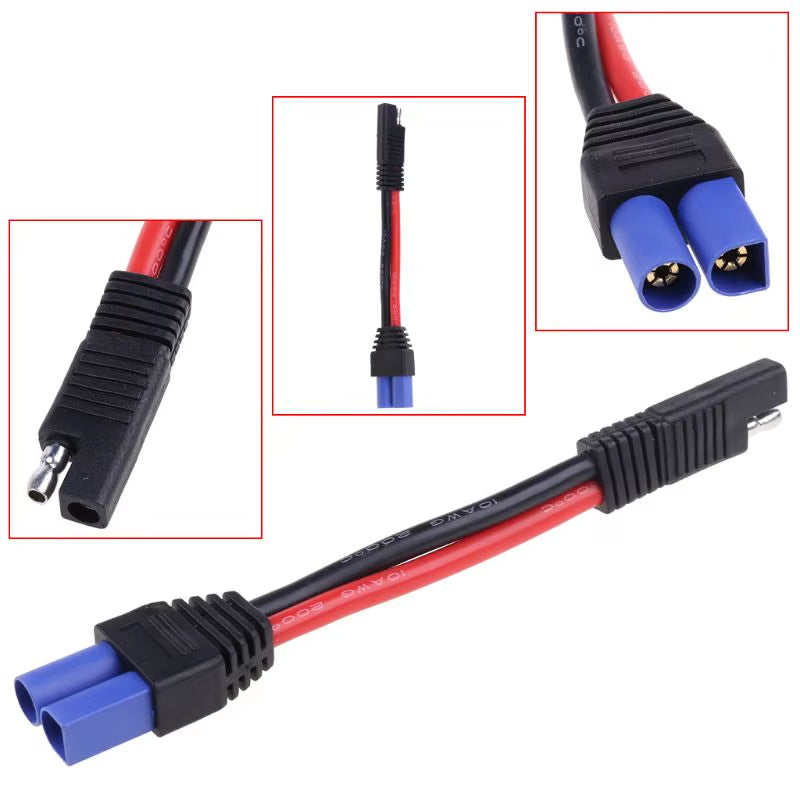 10AWG Connector Cable EC5 Male Plug to SAE Power Automotive for Cars RV Battery Tractor Adapter Solar Panel Extension Wi