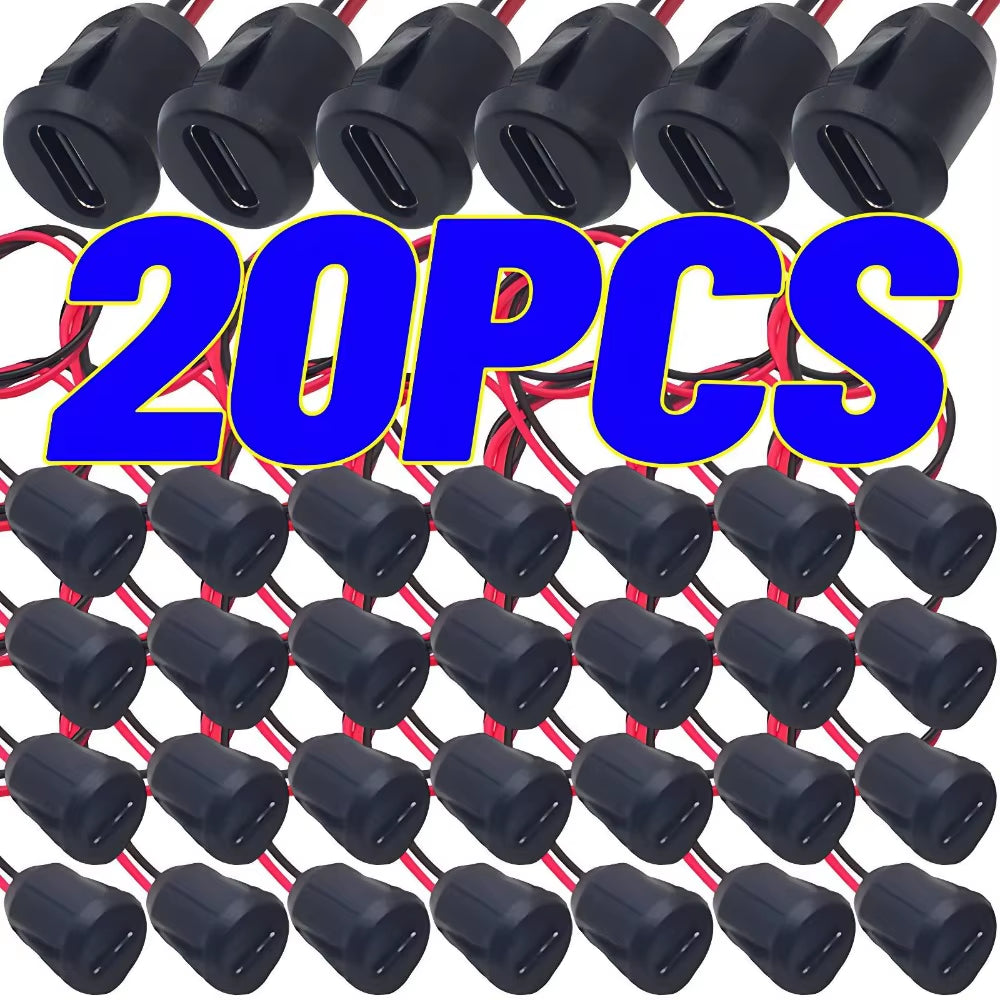 Type C Female Jack with 2P Bare Wire Cable Waterproof USB-C Power Supply Connector 5V 3A for DIY Smart Home Device Repair Part