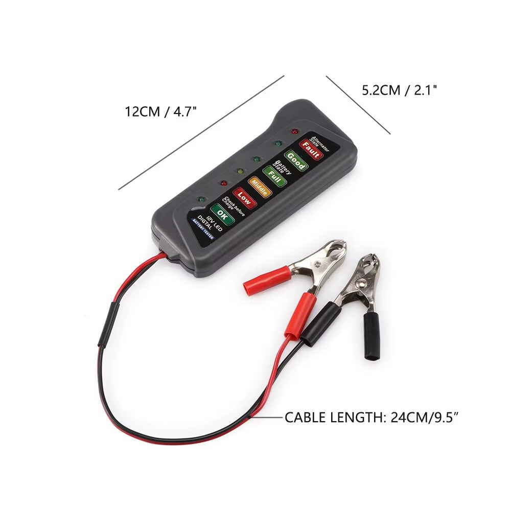 12V Digital Alternator Tester 6 LED Lights Display Car Diagnostic Tool Car Battery Tester for Car Truck 12V 75AH 90AH 100AH