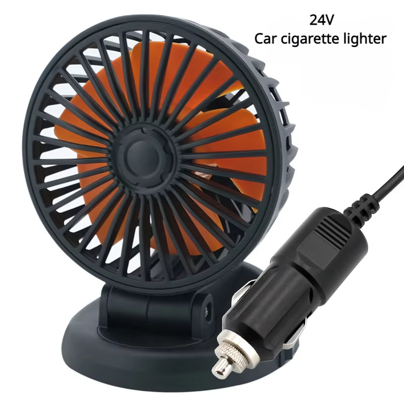 12V Automotive Fan Car Fan 24V 360° Adjustable 3 Head Air Fan Low Noise Multifunctional Temporary Parking Card Auto Vehicles Fan