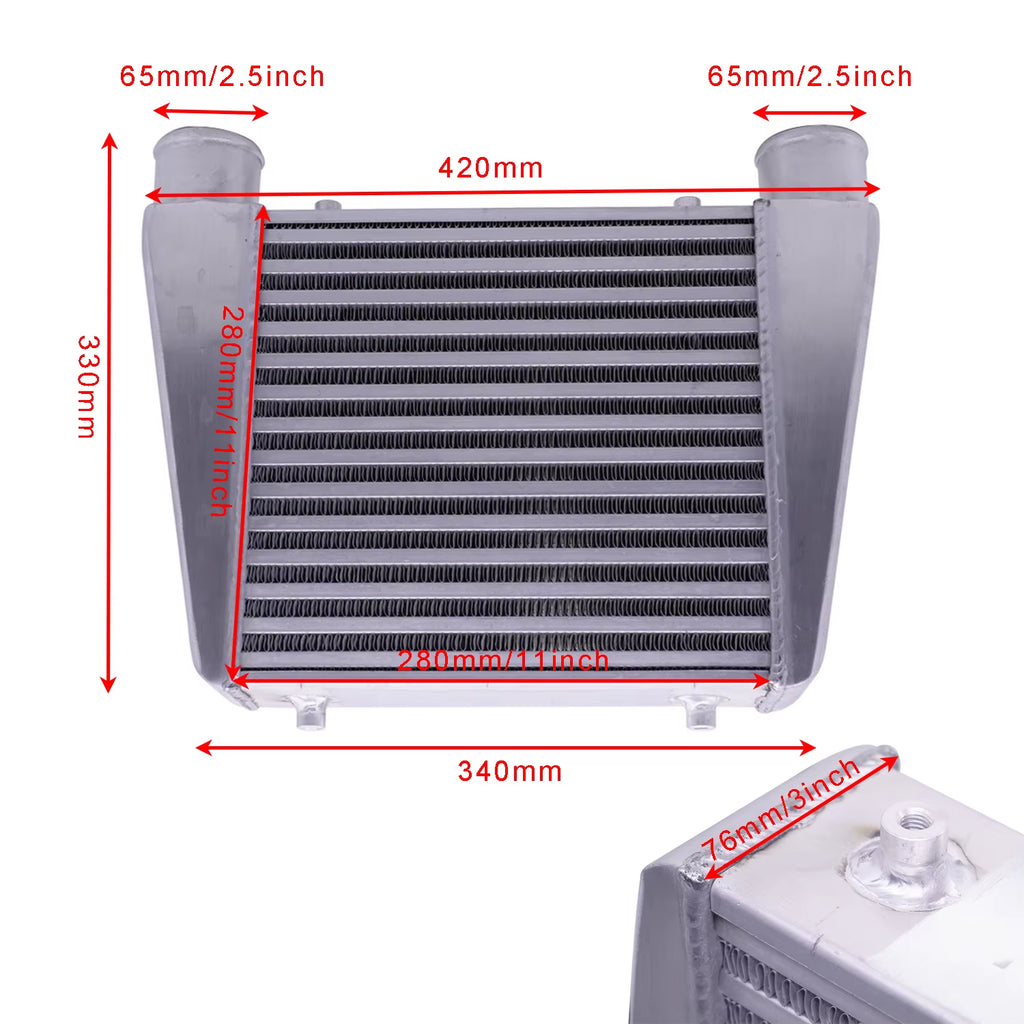 R-EP Intercooler Universal 280X280X76Mm Aluminum Cold Air Intake Radiator 2.5Inch Inlet 63Mm Outlet for Turbo Car