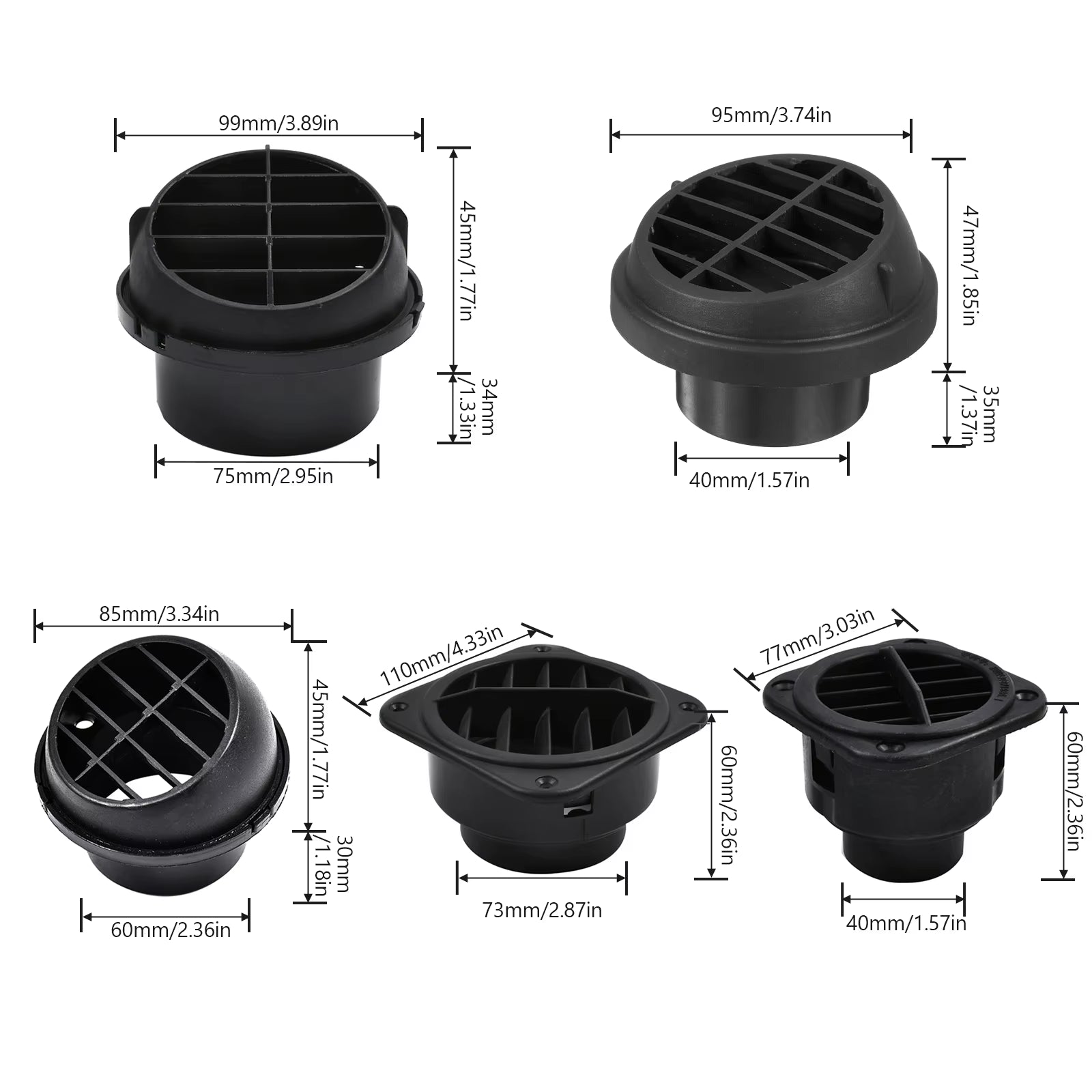 40/60/75Mm RV Bus Car Dashboard Air Vent Conditioning Outlet for Eberspacher Webasto Propex Exhaust Grille Ventilation Heaters