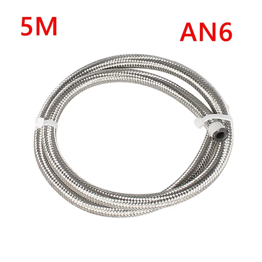 1M 3M 5M 16FT AN4 AN6 AN8 AN10 AN12 Oil Fuel Hose Oil Gas Cooler Hose Line 5M Pipe Tube Nylon Stainless Steel Braided Line