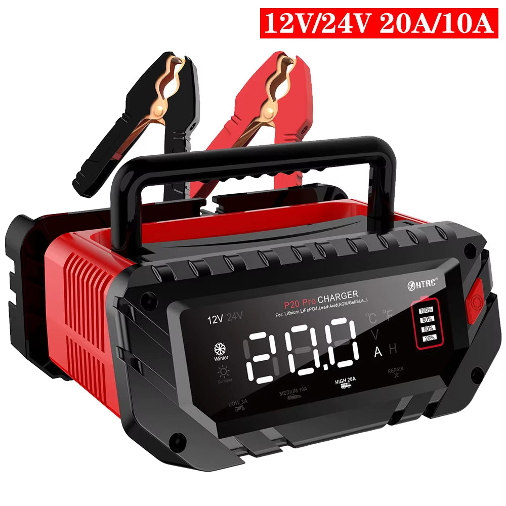 20A for Car Motorcycle Lifepo4 Charger for Lithium AGM GEL Lead-Acid Battery Charger 12V/24V Car Battery Charger