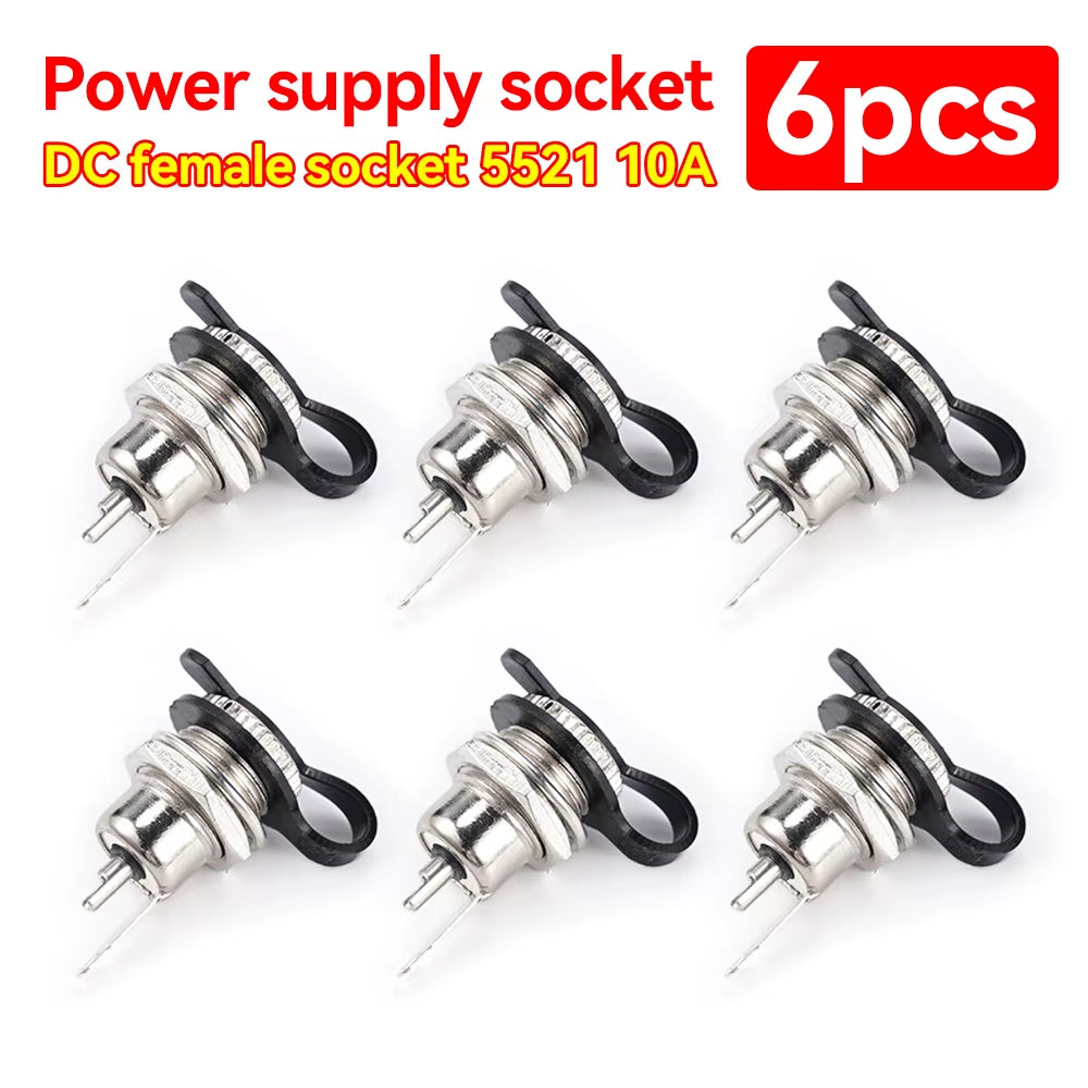 6Pcs/Set DC099 Power Supply Socket DC Female Socket 5521 5525 Power Jack Socket Female Panel Mount Connector Metal 10A