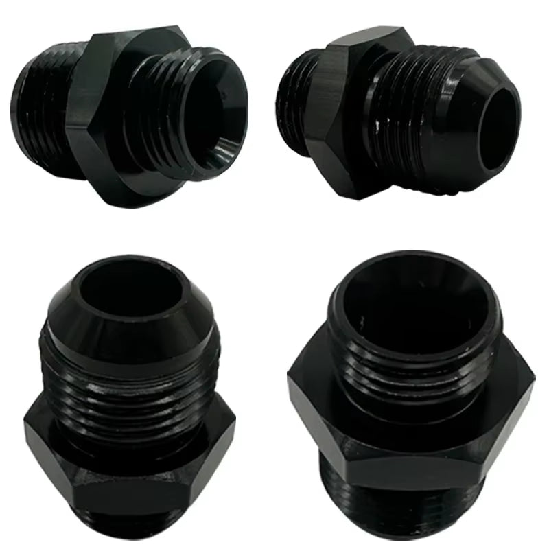 4X Fuel Line Hose Fitting Male Adapter ORB-6 ORB-8 ORB-10 ORB-12 O-Ring Boss to 6AN 8AN 10AN 12AN Aluminum Flare Fitting Black
