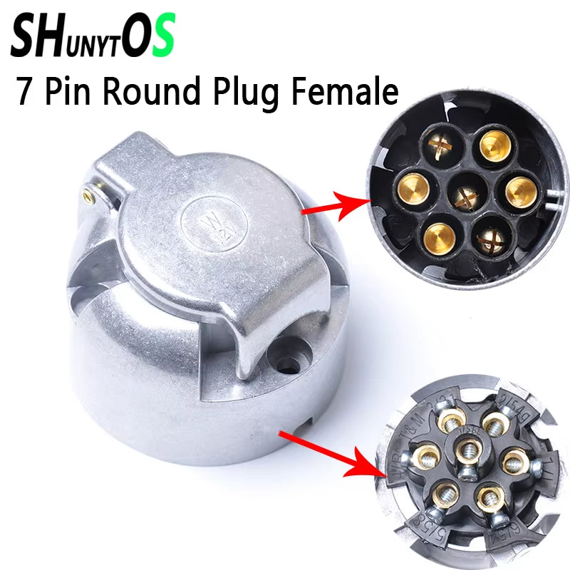 12V 7 Pin round Plug Female Metal Trailer Socket Adapter Waterproof Trailer Towbar Connector for Trailer