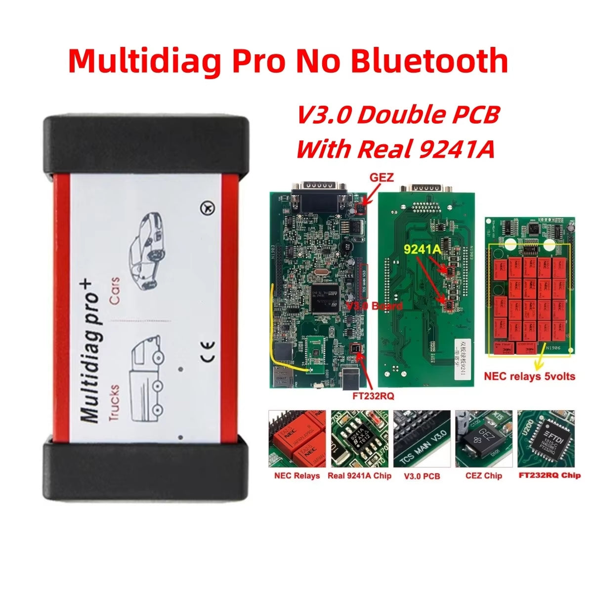 Multidiag Pro 2021.11 with Keygen V3.0 Real 9241A Chip Bluetooth OBD2 Scanner TCS PRO Car Truck Diagnostic Tool DS NEC Relays