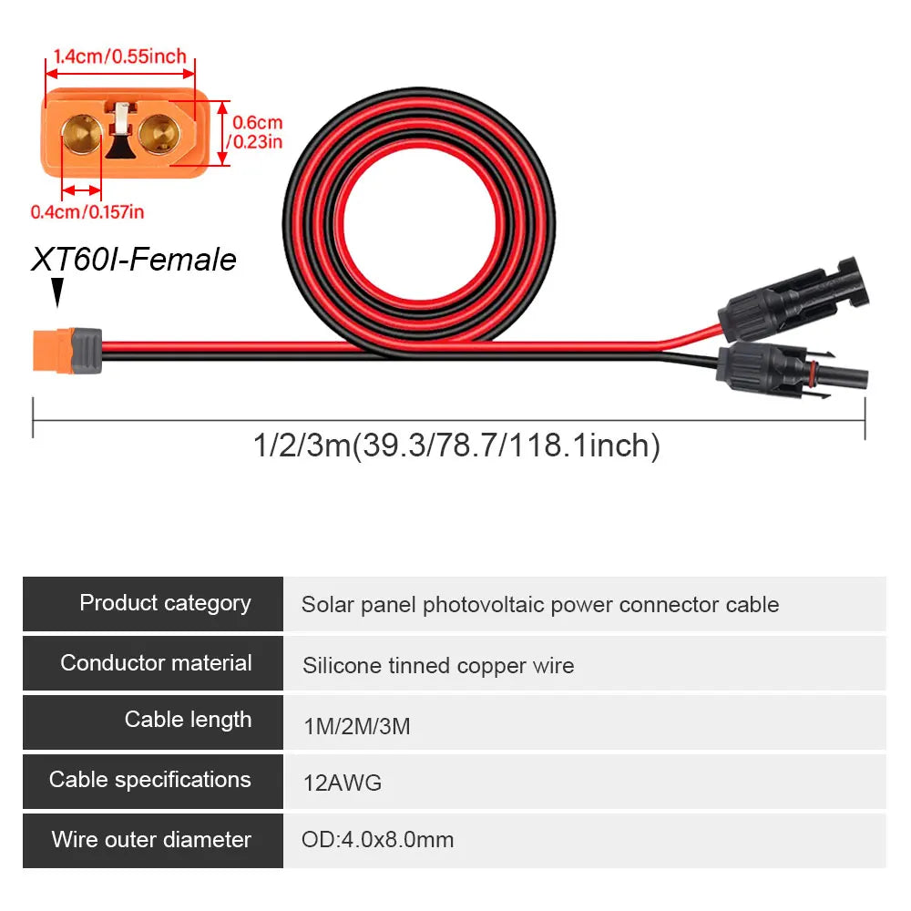 Car Solar Connector Solar Charging Cable Solar Panel Extension Cable Suit 12AWG for Solar Generator Portable Power Station