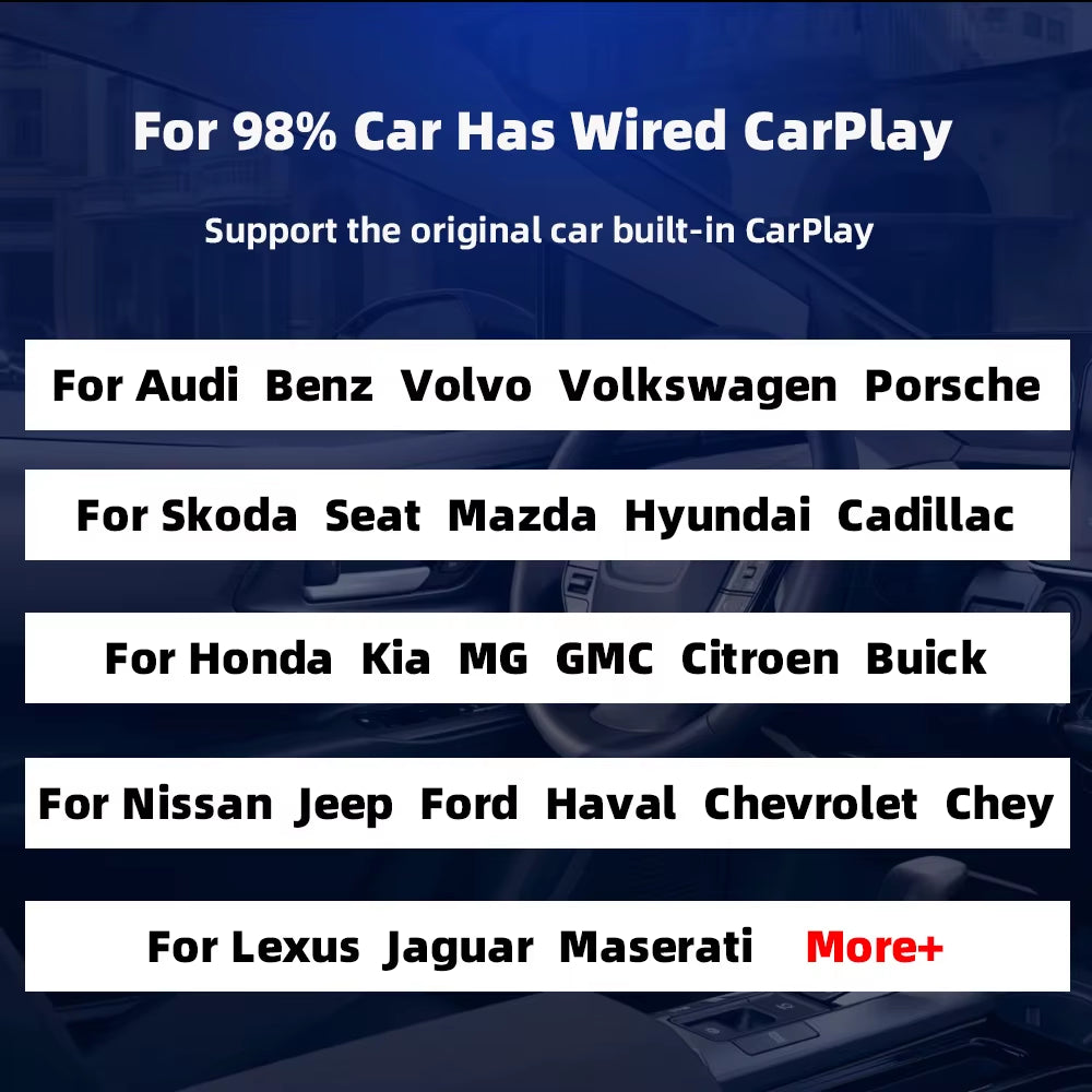 Wired to Wireless Carplay for Toyota Mazda Nissan Camry Suzuki Subaru Citroen Audi Mercedes Kia Ford Opel IOS15 Spotify BT