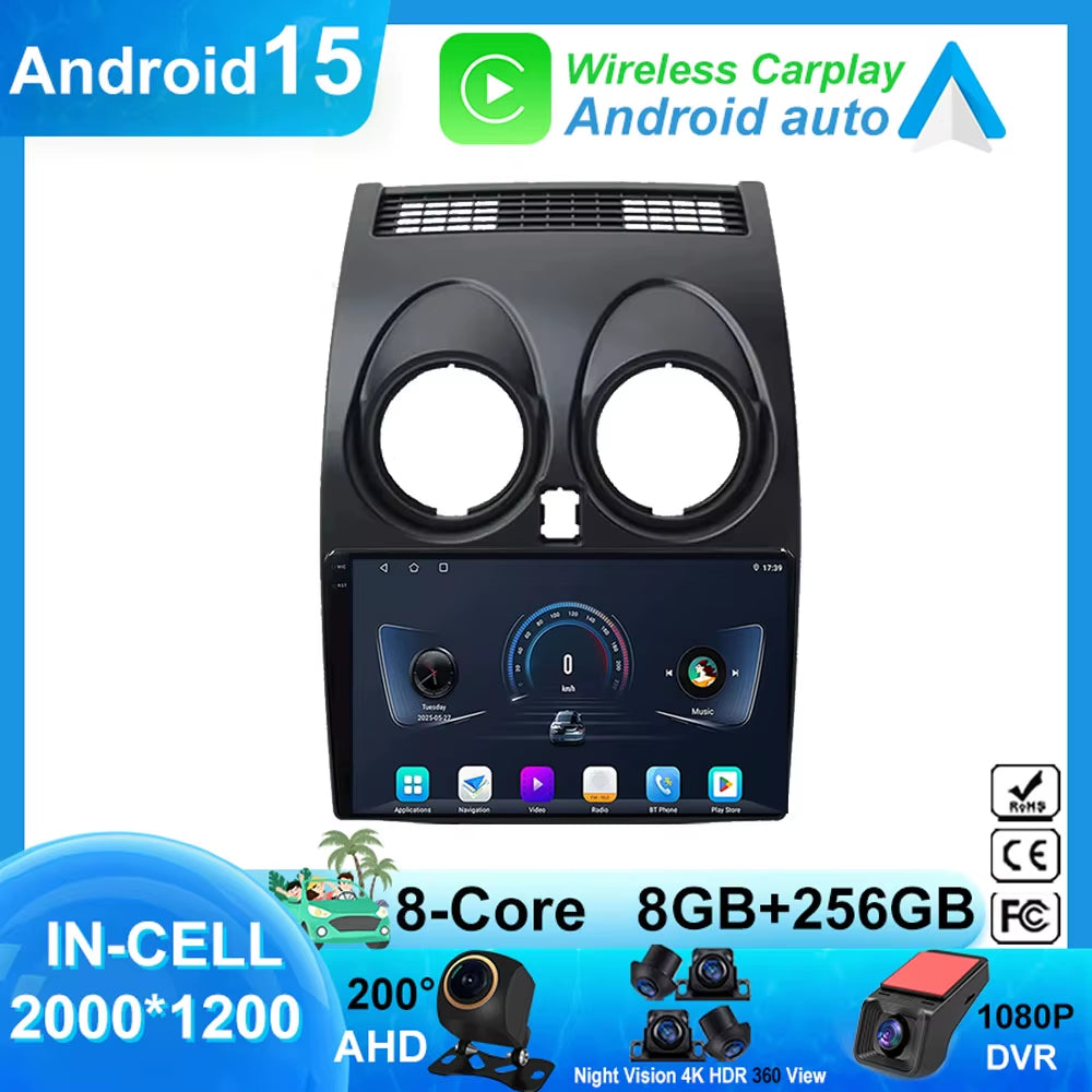 For Nissan Qashqai J10 2006 - 2013 Android 14 Auto Car Radio Multimedia Video Player Stereo Head Unit Audio Carplay