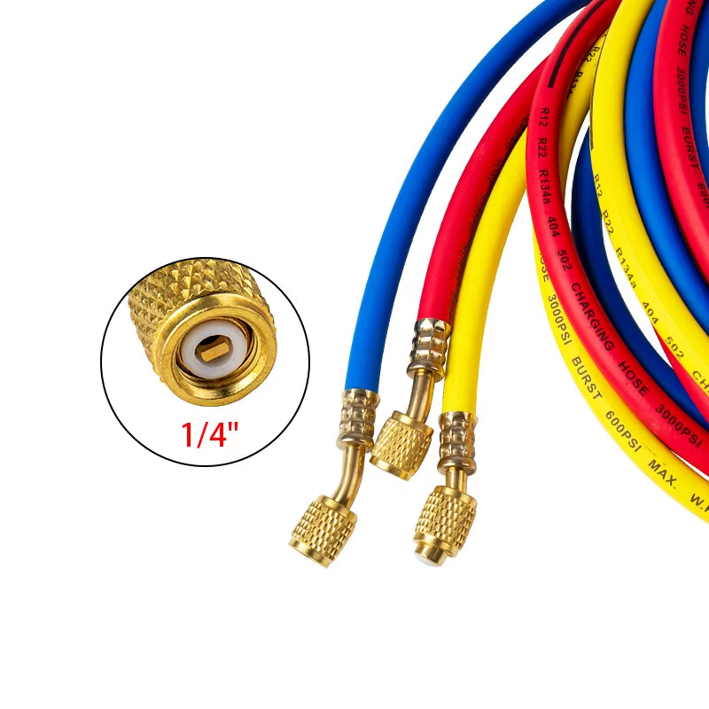 118'' ( 3 Meters ) 1/4" HVAC R12 R22 R134A R502 404A Refrigerant Charging Hose for Cars Auto A/C Refrigeration System A/C Parts