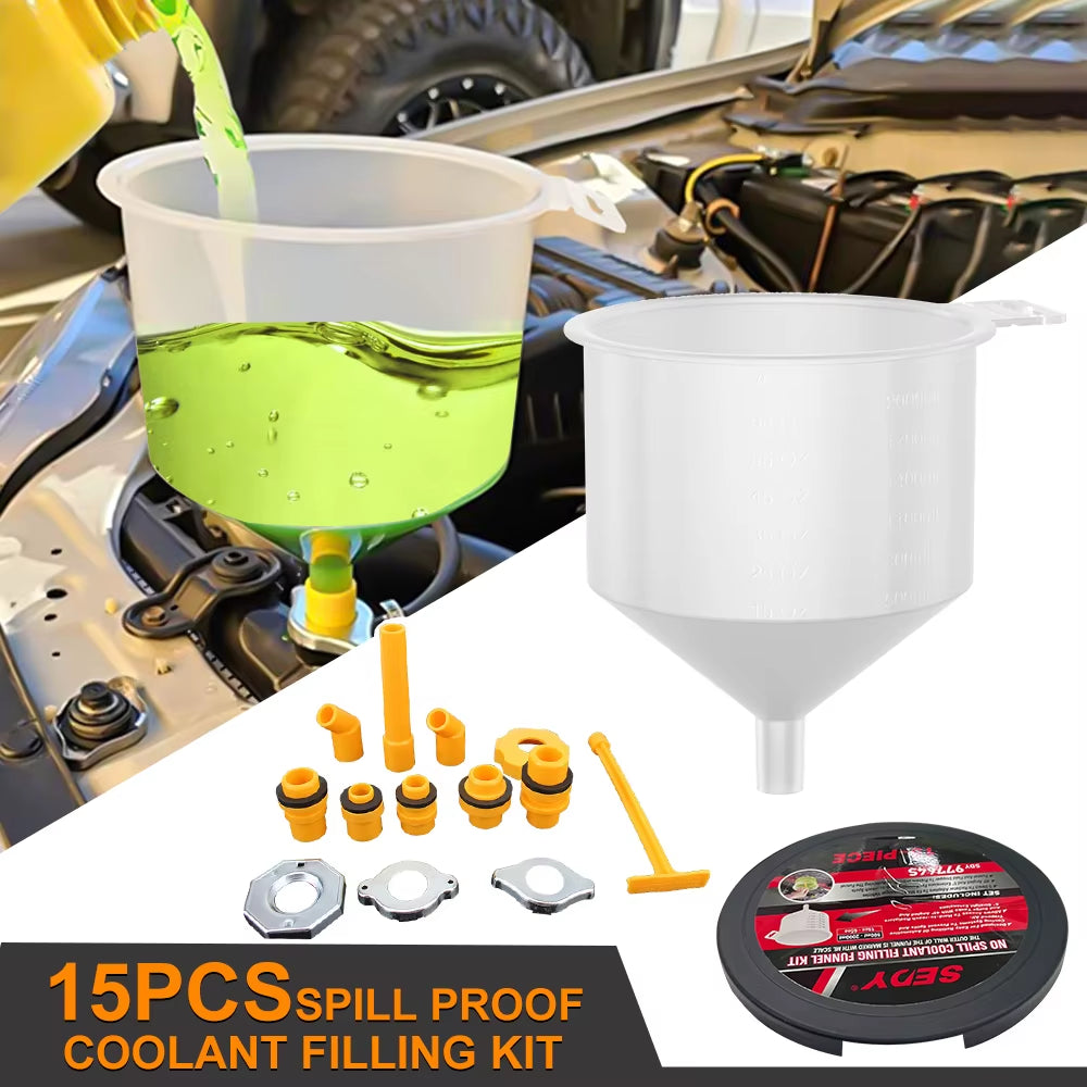 Spill Proof Coolant Filling Kit Car Accessories Fit Universal Vehicles Pour Oil Tool Plastic Filling Funnel Spout 15Pcs/Set