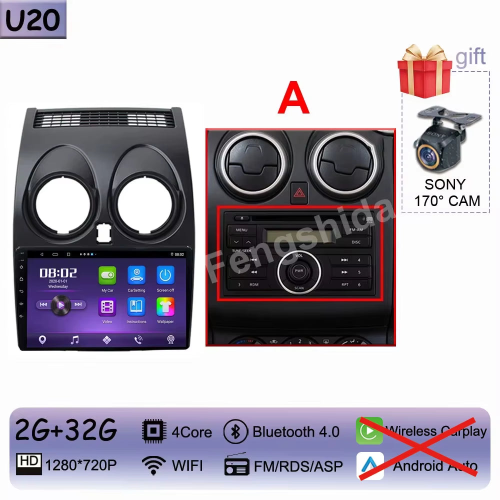 For Nissan Qashqai J10 2006 - 2013 Android 14 Auto Car Radio Multimedia Video Player Stereo Head Unit Audio Carplay