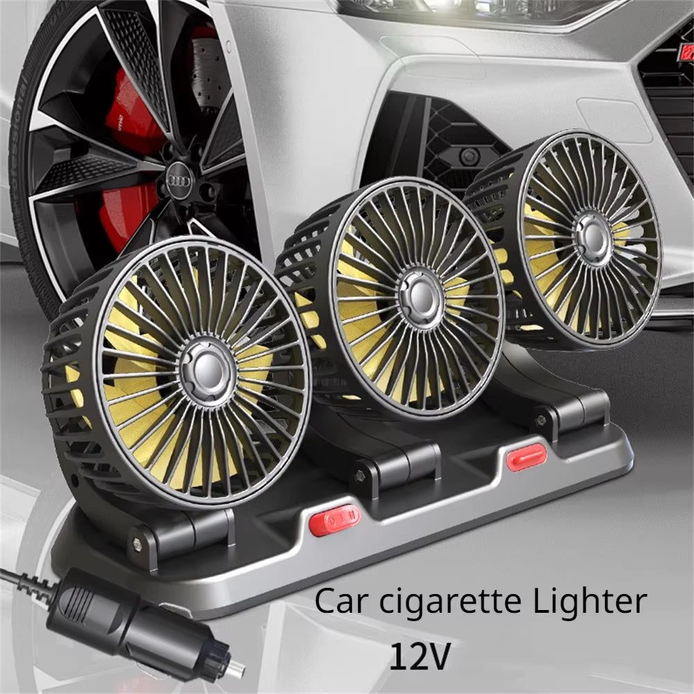 12V Automotive Fan Car Fan 24V 360° Adjustable 3 Head Air Fan Low Noise Multifunctional Temporary Parking Card Auto Vehicles Fan