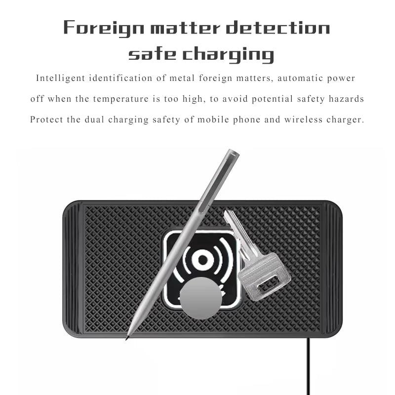 15W Wireless Car Charger Pad Non-Slip Qi Fast Charging for Android & Iphone 11/12/13/14 - Vehicle Phone Charger
