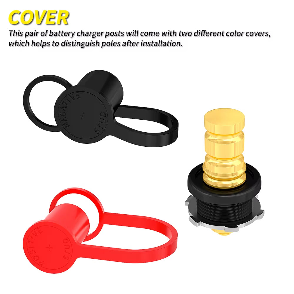 Daiertek Battery Charger Post 3/8" Stud Remote Battery Terminals with Cap M10 Battery Jump Post for Auto Truck Boat ATV Can-Am