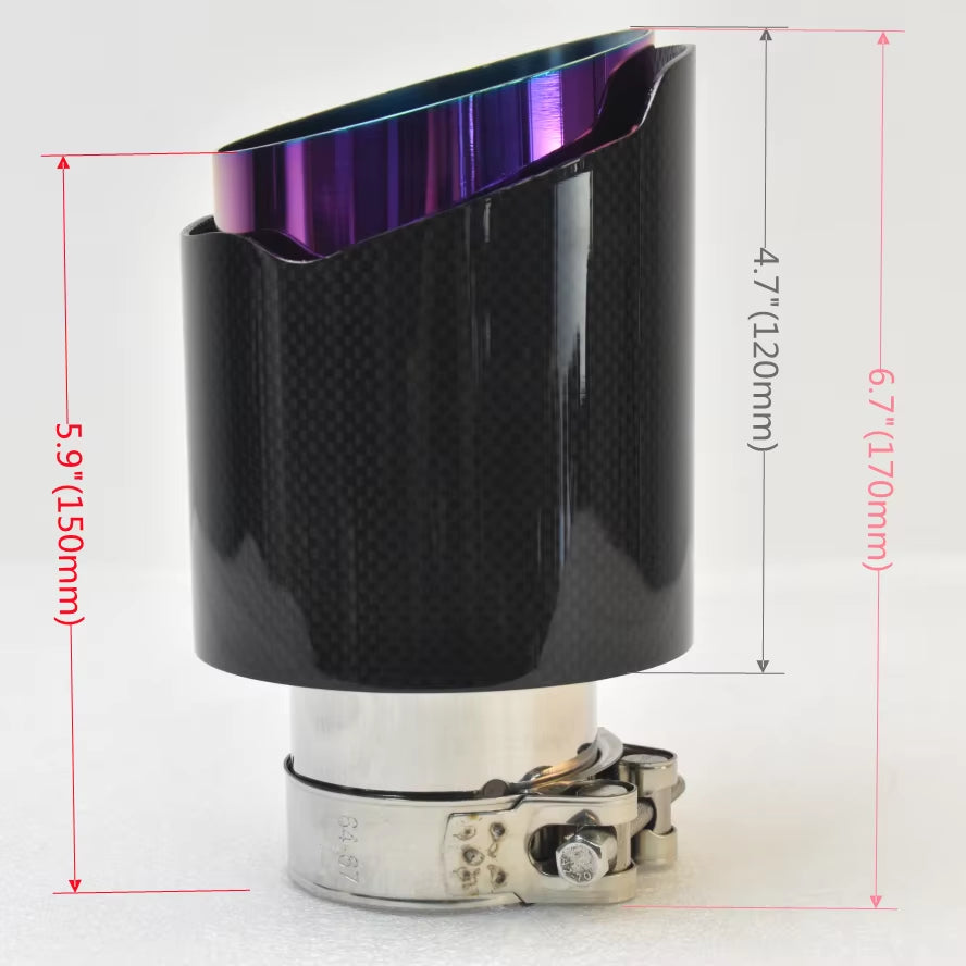 RE 1Pcs Carbon Fiber Tail Throat Stainless Steel Muffler with Smooth Surface and Purple Inner Liner for Car Modification