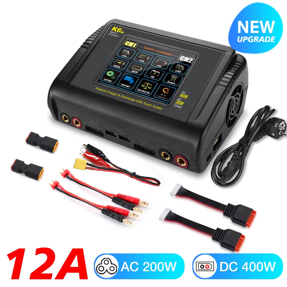 HTRC K6+Pro DC 400W AC 200W Lipo Charger RC Charger Discharger for Lihv Life Li-Lon Nicd Nimh Pb Lipo Battery Dual Charger