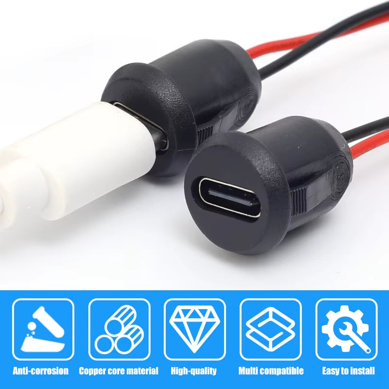 1-20Pcs Type-C Socket with Female Chassis 2 Pin Connector Waterproof Jack Female Charging Port Charger Extension Power Plug