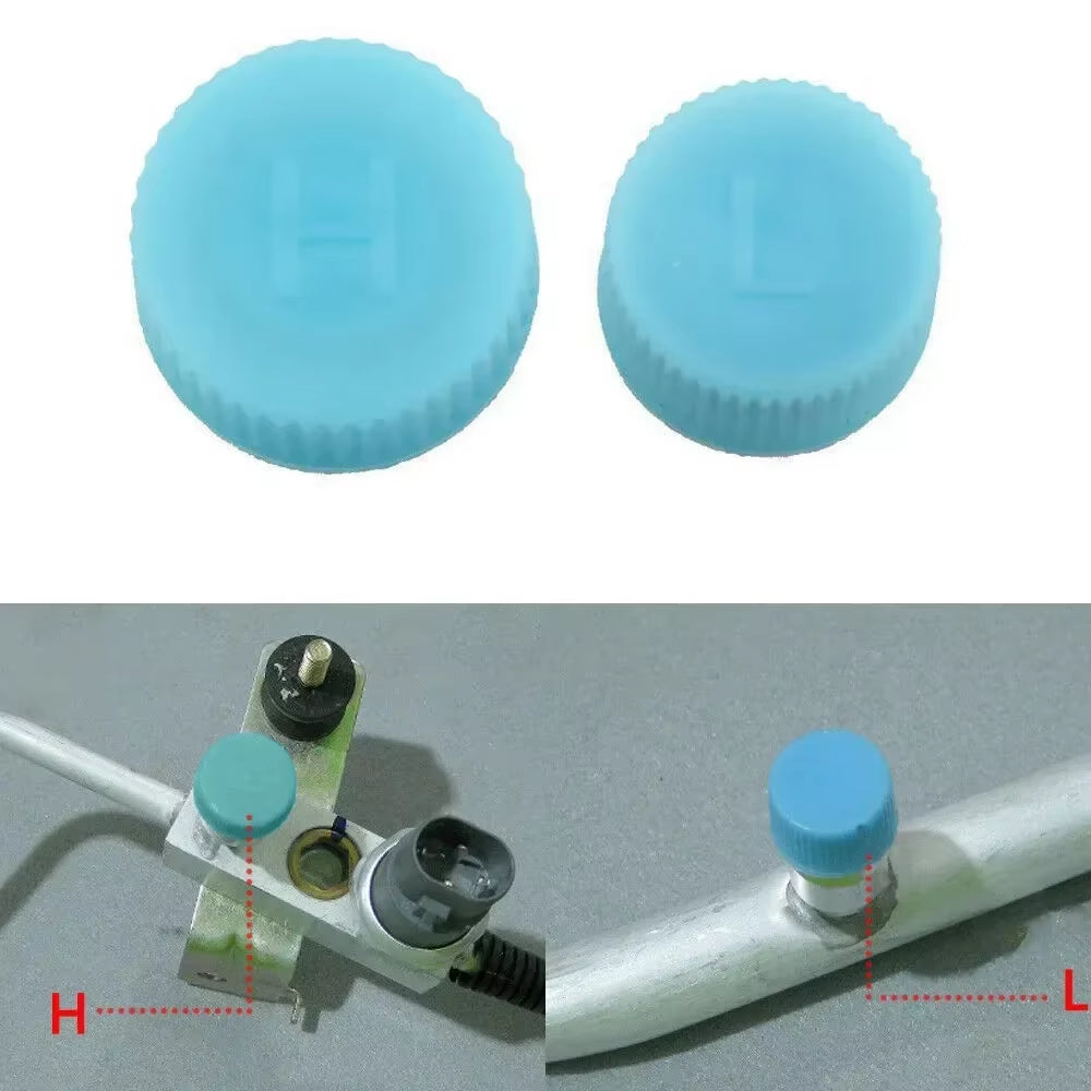 2Pcs AC A/C System Valve Cap Cover A/C High Low Side Valve Core Service Port Dust Cap Set Replacement