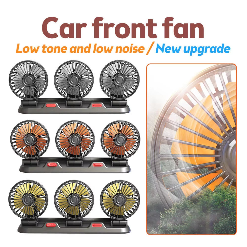 12V Automotive Fan Car Fan 24V 360° Adjustable 3 Head Air Fan Low Noise Multifunctional Temporary Parking Card Auto Vehicles Fan