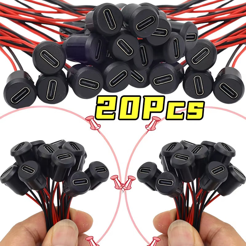 1-20Pcs Type-C Socket with Female Chassis 2 Pin Connector Waterproof Jack Female Charging Port Charger Extension Power Plug