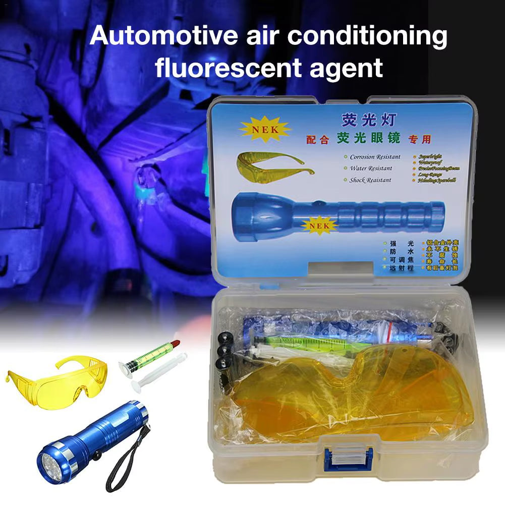 Fluorescent Leak Detector Kit Multifunctional Automotive Air Conditioning Repair Tools LED UV Flashlight Protective Glasses Set