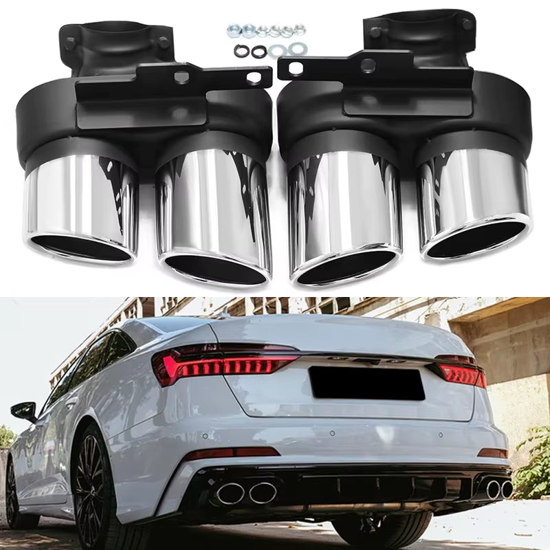 Car Accessories Exhaust Tip for Audi A6 A7 C8 2019 2020 2021 up S6 Look Quad Mufflers Tip Exhaust Pipe Tailpipe Nozzle Tuning