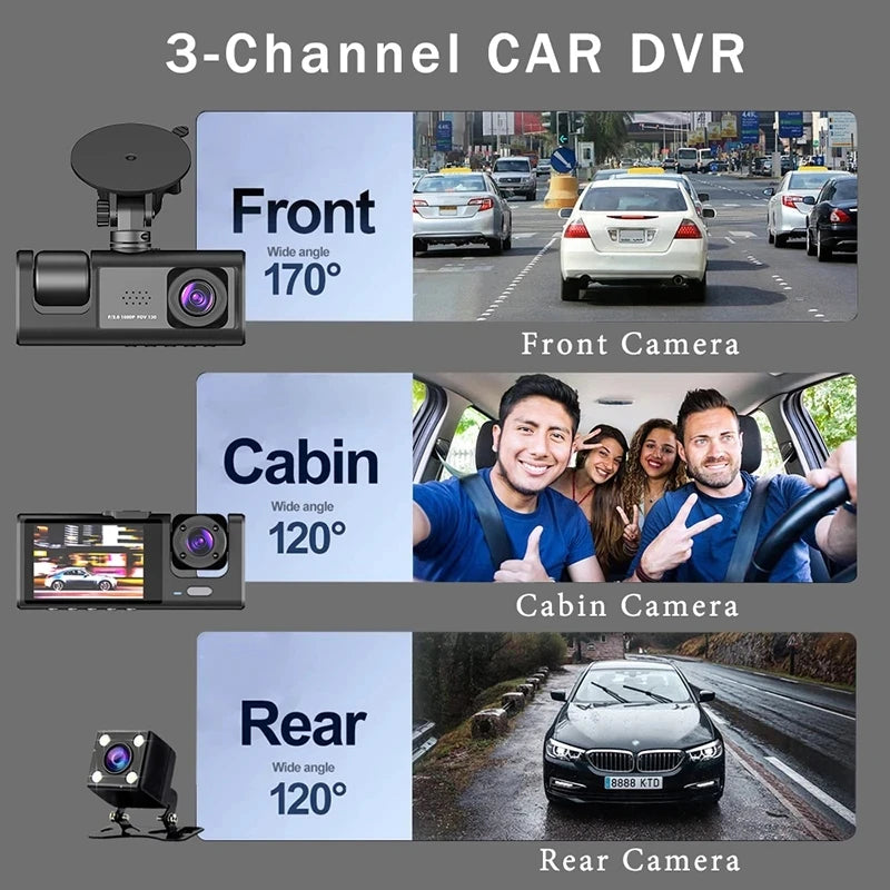 3 Lens Dash Cam for Car Front and Rear Camera 1080P Video Recorder Wifi Dashcam Black Box Car DVR Rear View Camera Car Accessory