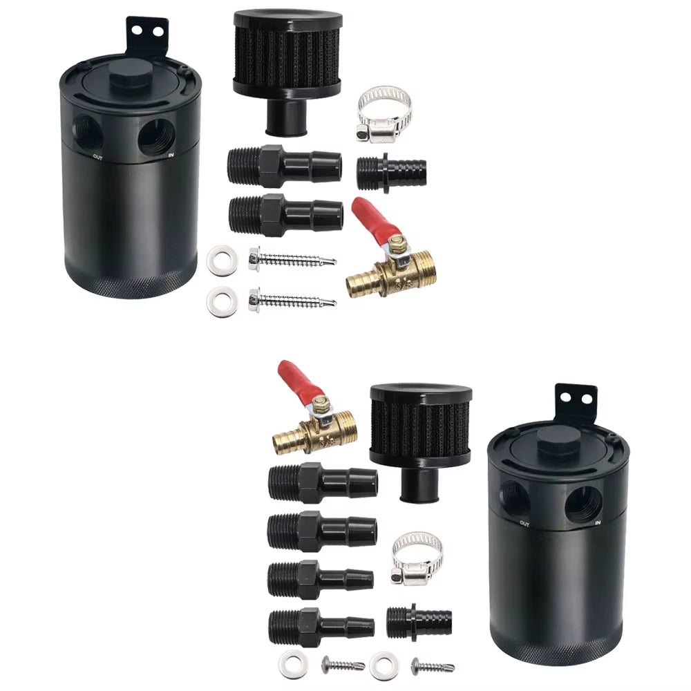 Universal Air Oil Separator Universal Aluminum 2-Port Oil Catch Can Tank Oil Catch Can Baffled Car Accessories