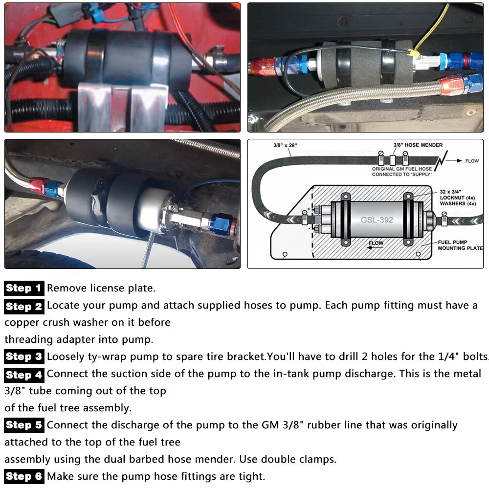LIZHI- Black Universal High Flow & Fuel Pump GSL392 Pressure External Inline 255LPH with  Logo or Withou Logo LZ-FPB005