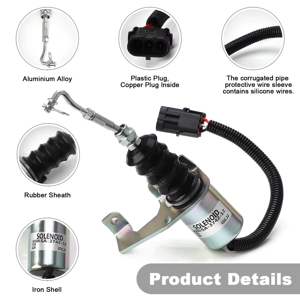 12V/24V Fuel Shut off Solenoid Valve SA-3799-12 1751ES 7-19007 SA-3742-12 Compatible for Deutz Engine Compatible with Perkins
