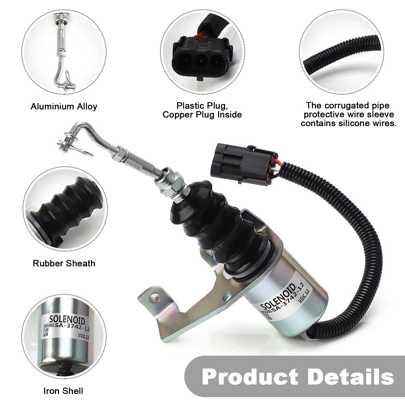 12V/24V Fuel Shut off Solenoid Valve SA-3799-12 1751ES 7-19007 SA-3742-12 Compatible for Deutz Engine Compatible with Perkins