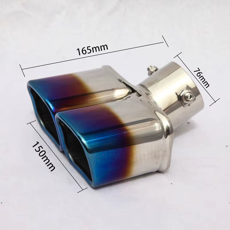 76Mm Universal Auto Muffler Silencer Dual Outlet Car Exhaust Tip Stainless Steel Slant Rolled Edge Blue/Silver Anti-Resistance R