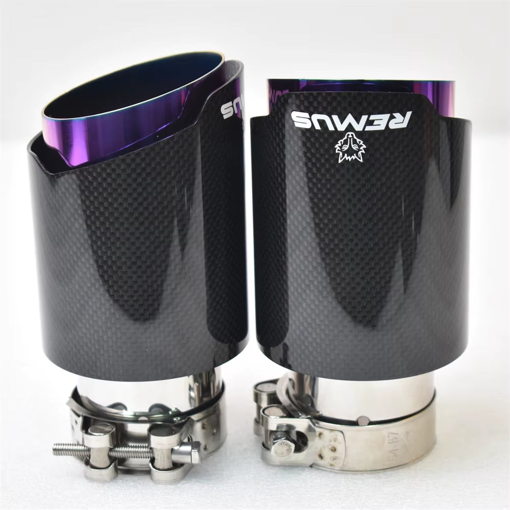 RE 1Pcs Carbon Fiber Tail Throat Stainless Steel Muffler with Smooth Surface and Purple Inner Liner for Car Modification