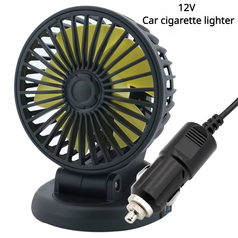 12V Automotive Fan Car Fan 24V 360° Adjustable 3 Head Air Fan Low Noise Multifunctional Temporary Parking Card Auto Vehicles Fan