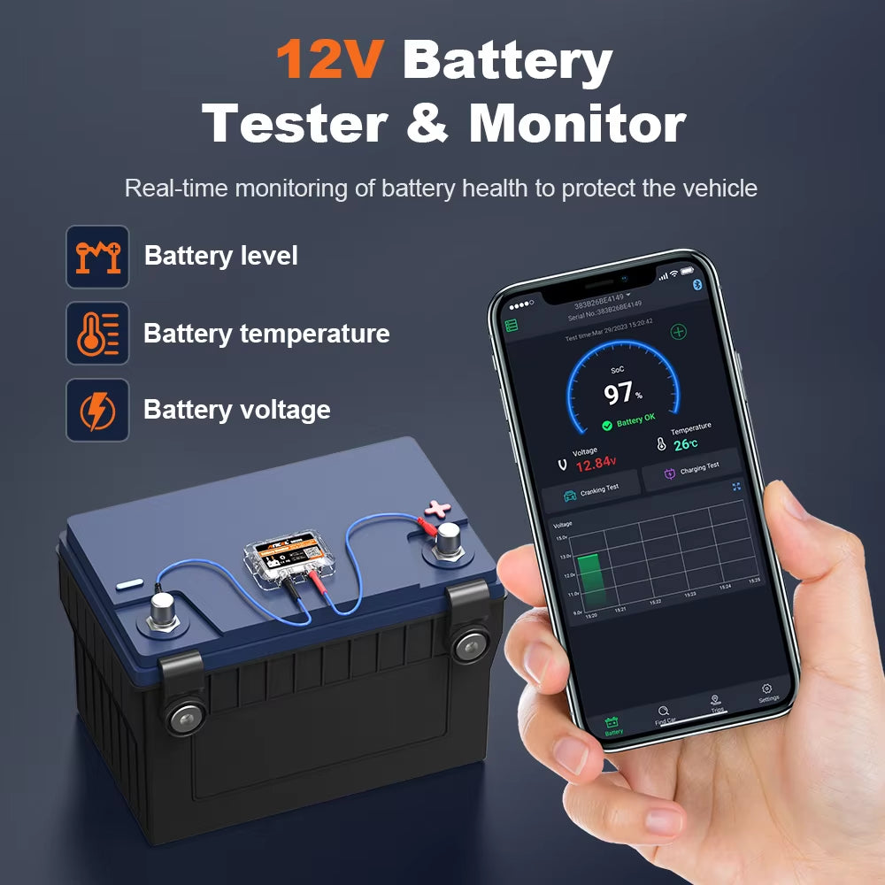 BM200 12V Battery Monitor Wireless Bluetooth Car Battery Health APP Monitoring Battery Tester Tools for Android IOS