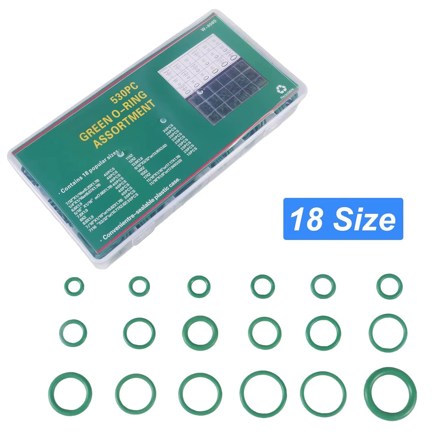 530Pcs O Ring Kit Rubber 18 Sizes O-Ring Car Auto Vehicle Repair Air Conditioning Compressor Seals Assortment Kit