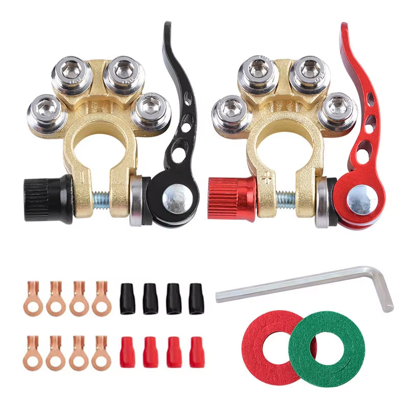 Car Battery Terminal Quick Release Disconnect Battery Terminals Copper Wire Lugs Cable Clamp Screw Connection Kit for Auto Boat