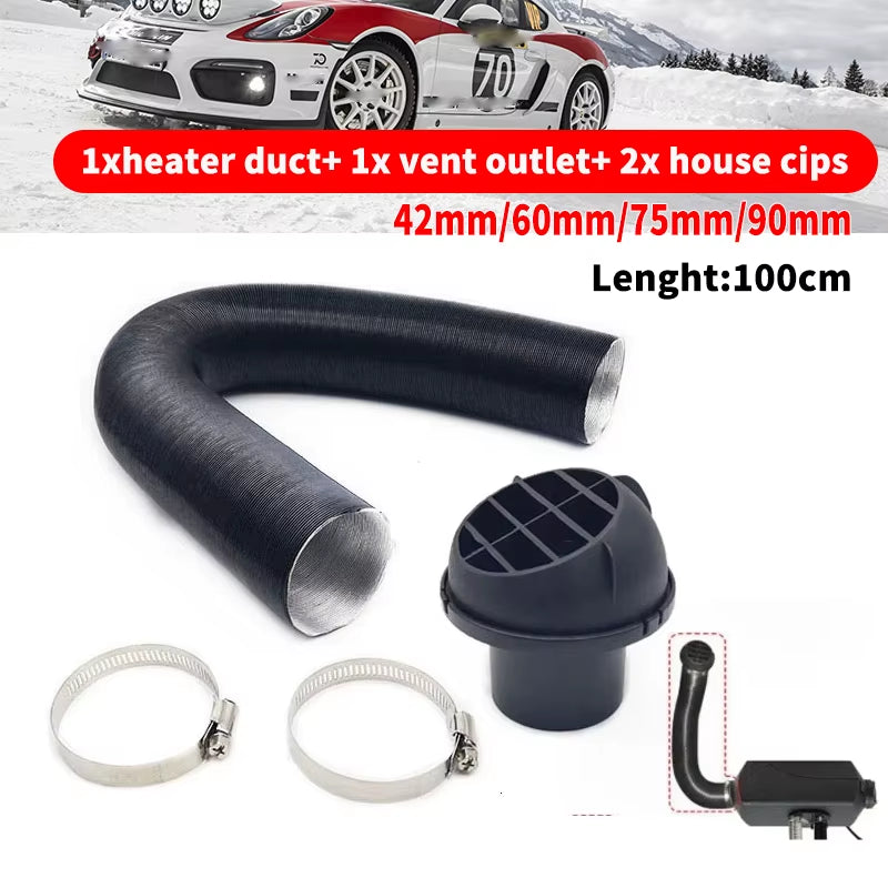 42/60/75/90Mm Heater Pipe Duct +Warm Air Outlet + 2X Hose Line Clip Blown Air Parking Heater for Eberspacher Webasto Propex