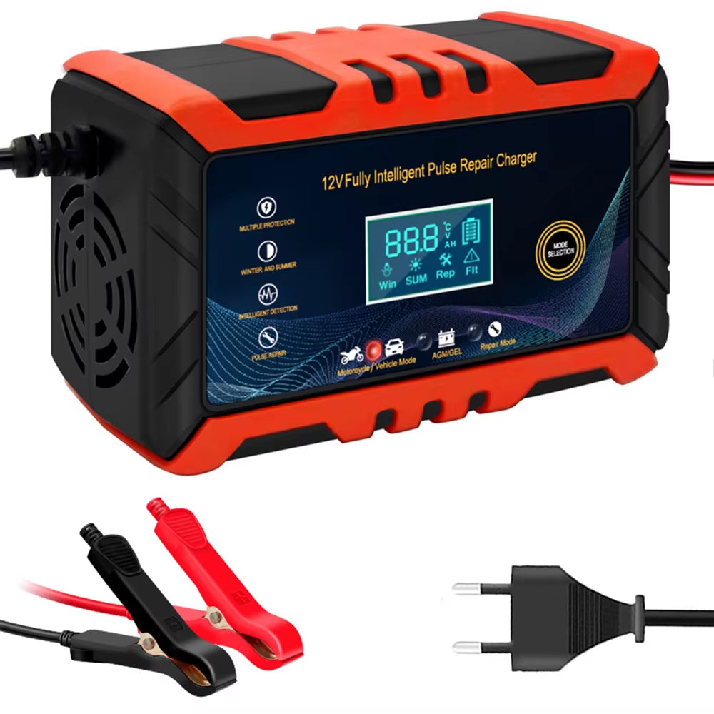 Car Battery Charger 12V 6A Touch Screen Pulse Repair Digital LCD Display Smart Fast Charger for Car Motorcycle
